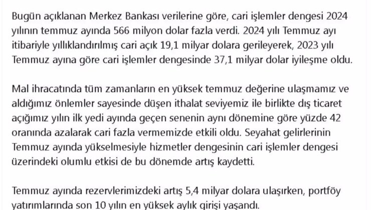 Cari Açığın Ulusal Gelire Oranı Düşecek